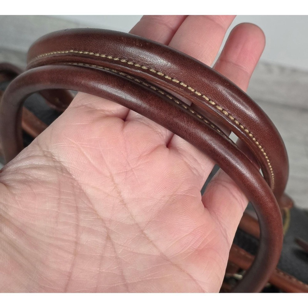 80s Vintage Liz Claiborne Genuine Leather Handbag Black Brown Trim Purse - Picture 9 of 13